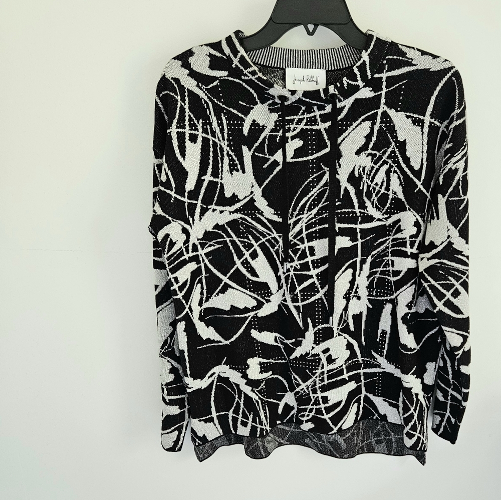 Joseph Ribkoff silver metallic jacquard sweater - Picture 2 of 8
